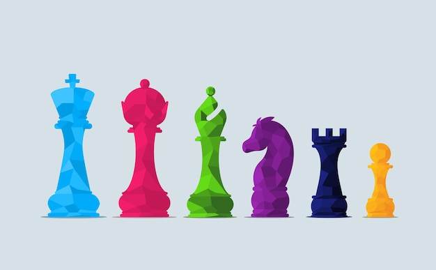 Vector illustration of chess pieces set icon Chess pieces set icon in low poly style