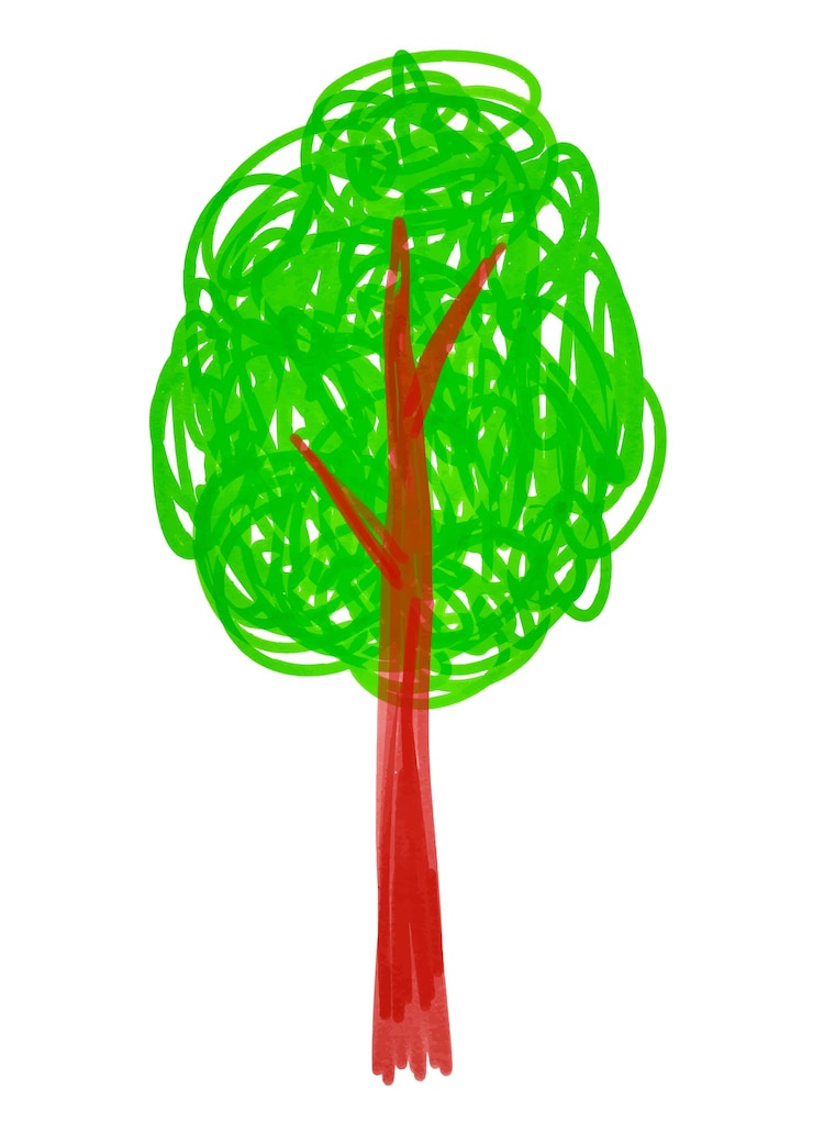 Vector vector illustration of child drawing of cute tree