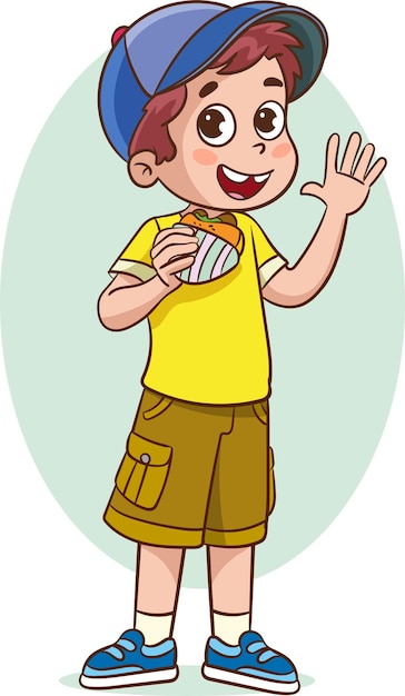 vector illustration of child eating hamburger