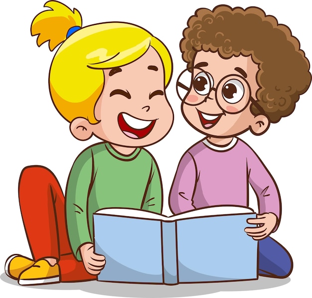 Vector vector illustration of child reading a book