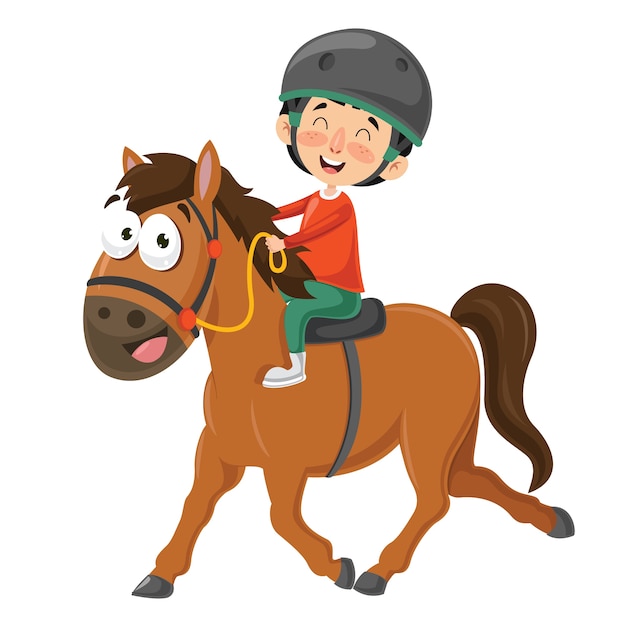 Vector vector illustration of child riding horse