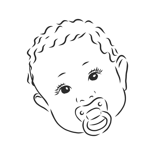 Vector illustration. a child with a pacifier vector sketch illustration