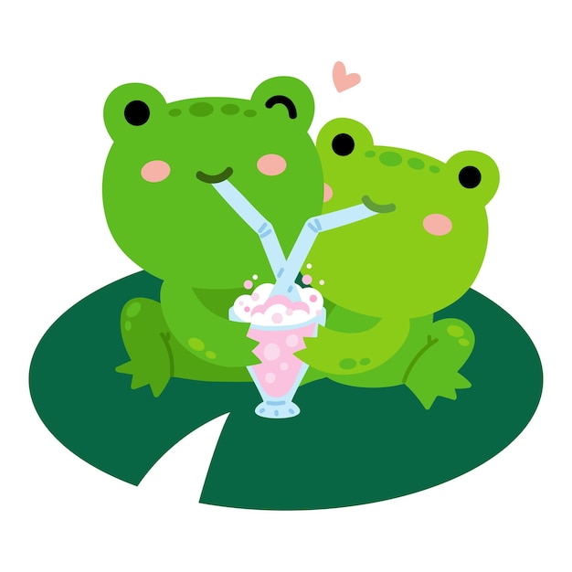 Vector vector illustration for children, cartoon cute characters two frogs and milkshake