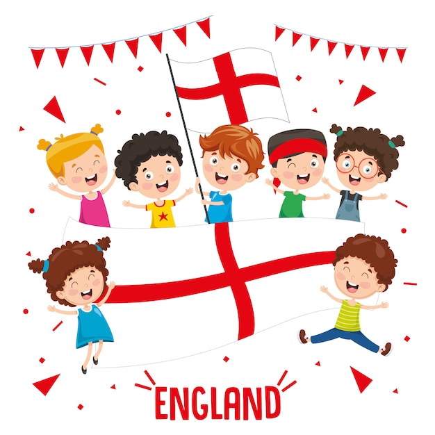 Vector illustration of children holding england flag