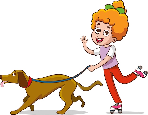 ベクトルイラスト 犬と遊ぶ子供たち