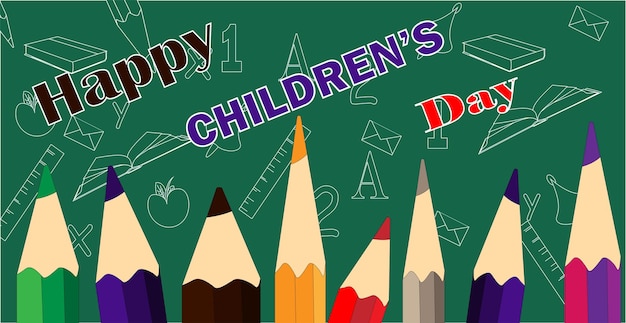 Vector vector illustration of children's day with kid characters with happy children's day banner