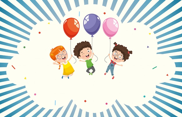 vector illustration of children with balloon