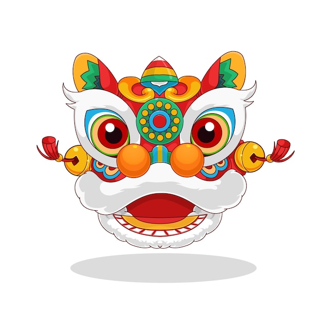 중국 사자 머리 춤의 벡터 그림입니다. 새해 복 많이 받으세요