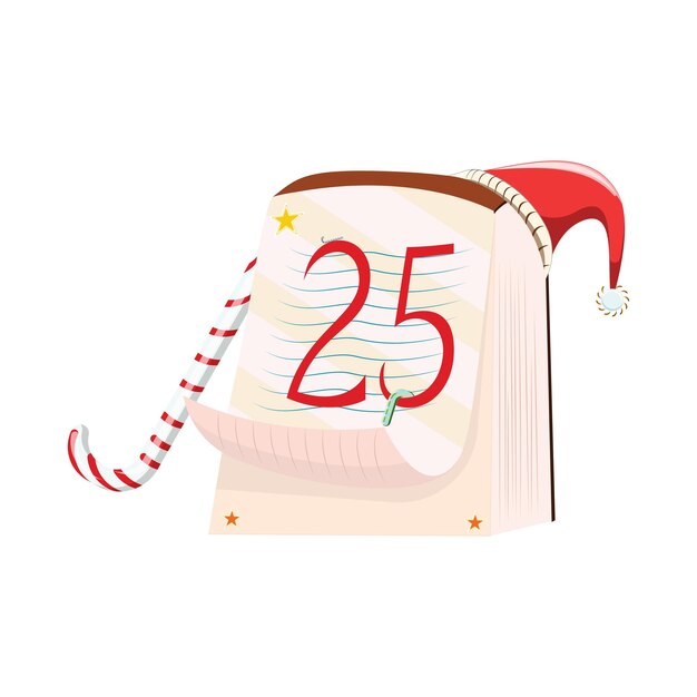 Vector illustration. Christmas calendar icon with snowflakes and hat. Christmas concept isolated.