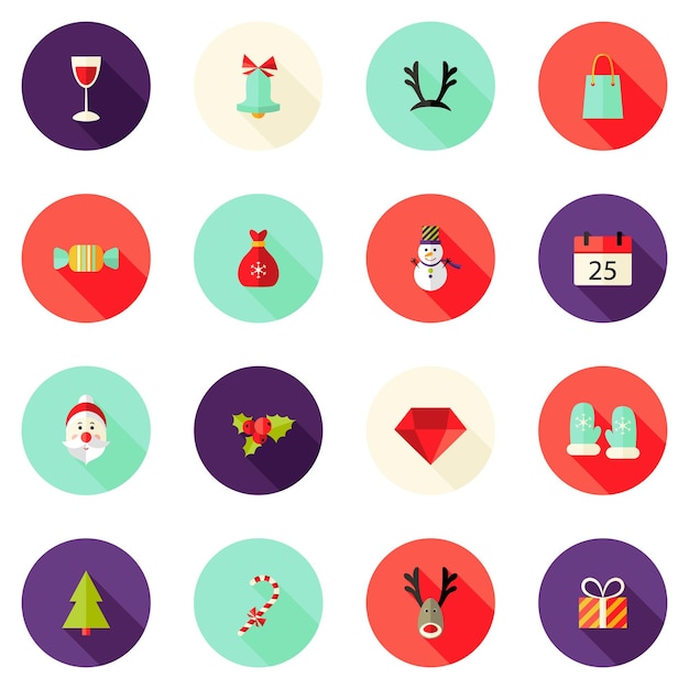 Vector illustration of Christmas Circle Flat Icons Set 2