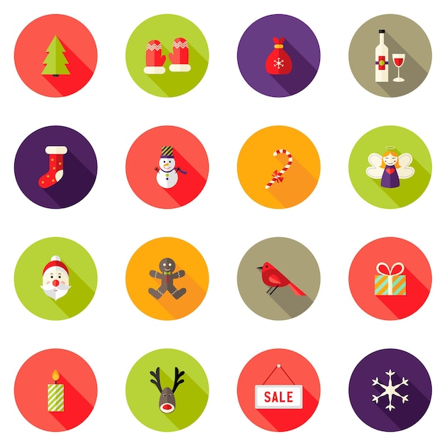 Vector illustration of Christmas Circle Flat Icons Set 4