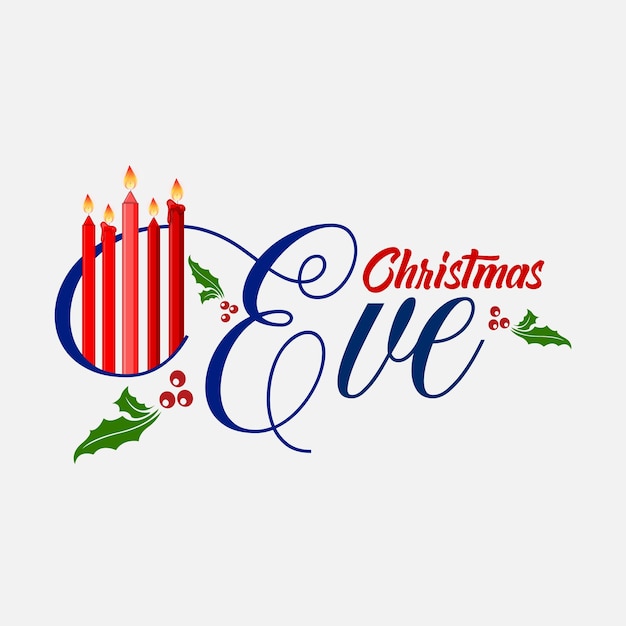 Vector illustration of Christmas Eve calligraphy with candle