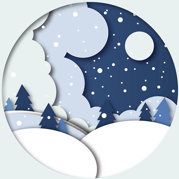 Vector illustration of christmas landscape with fir trees and snowdrifts