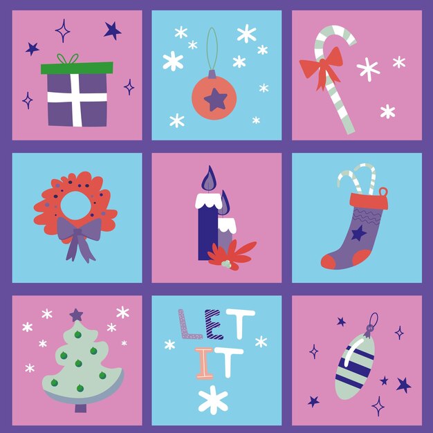 Vector vector illustration christmas new year holiday decoration icons and elements set isolated in flat style eps