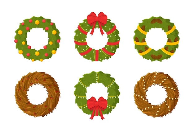 Set di illustrazione vettoriale di ghirlande natalizie sei bellissime ghirlande natalizie