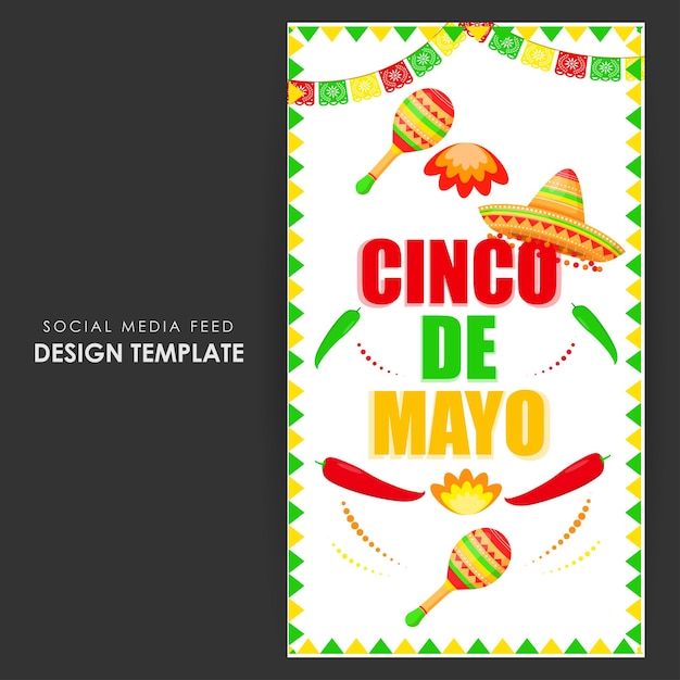 Illustrazione vettoriale del modello di mockup del feed della storia dei social media di cinco de mayo