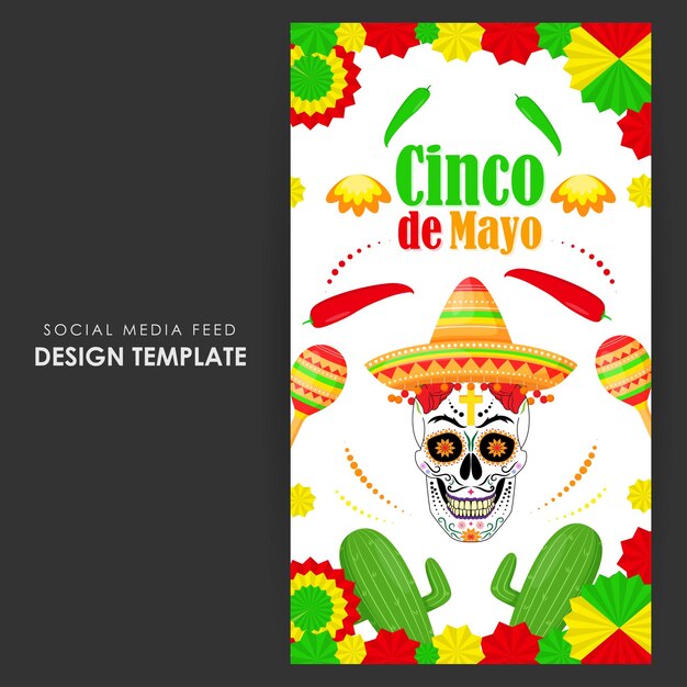 Cinco de Mayo 소셜 미디어 스토리 피드 목업 템플릿의 벡터 그림