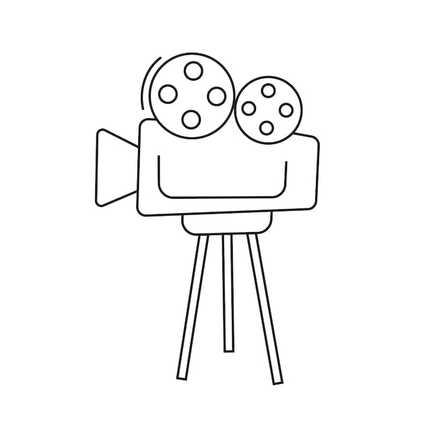 Vettore illustrazione vettoriale di una telecamera cinematografica doodle isolata su sfondo bianco