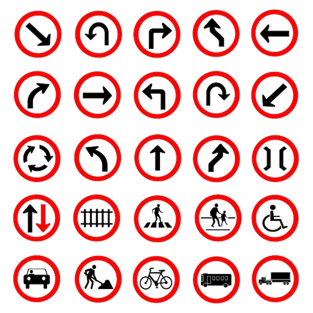 Vector illustration of circle red road signs collection