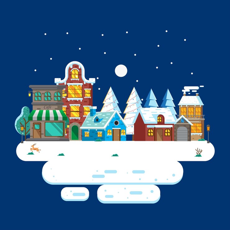 Vector 평면 디자인으로 겨울에 도시 풍경의 벡터 일러스트 레이 션
