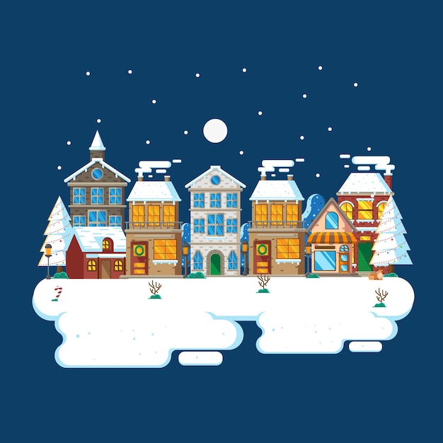 Vector vector illustration of city landscape in winter with flat design