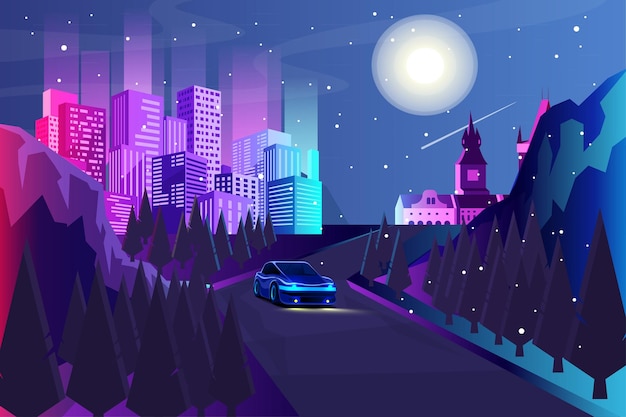 Vettore illustrazione vettoriale di vista sulla città di notte