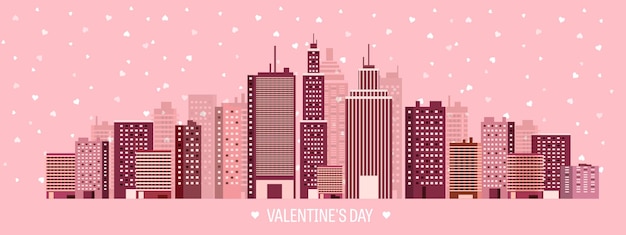 Vector illustration city with hearts love valentines day february cityscape town