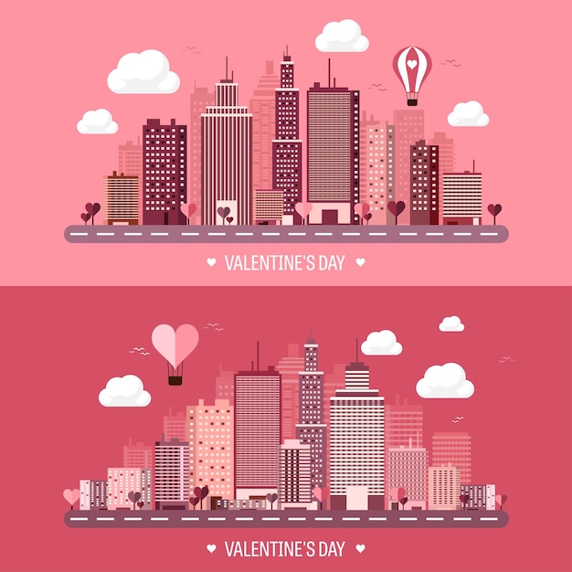 벡터 터 일러스트레이션: 마음이 있는 도시, 사랑, 발렌타인 데이, 2월, 도시 풍경