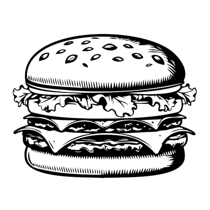 वेक्टर vector illustration of a classic burger in a picture coloring style