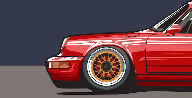 Vector vector illustration of a classic car in red color transportation concept suitable for workshops