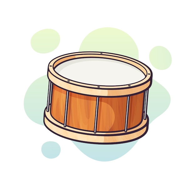 Vector illustration. Classical wooden drum. Percussion musical instrument. Blues, jazz, ska, orchestral or rock equipment. Clip art with contour for graphic design. Isolated on white background