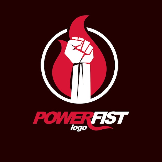 Vector illustration of clenched fist in the burning fire. Revolution idea symbol can be used as tattoo.