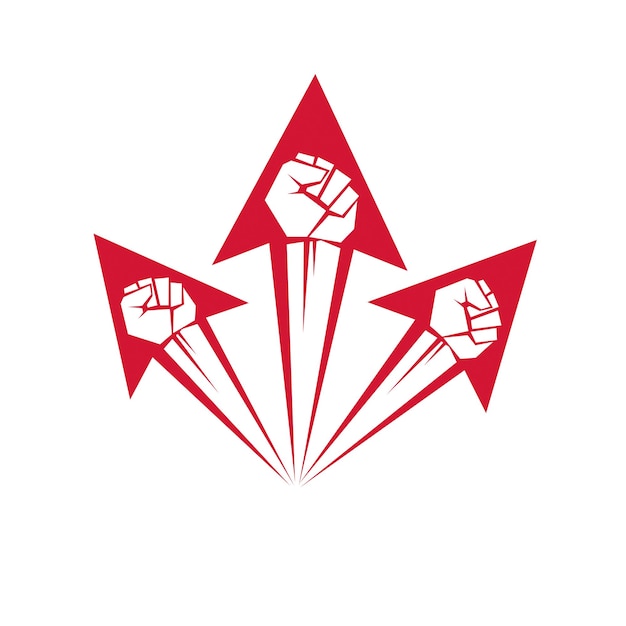 Vector vector illustration of clenched fist in the shape of arrow. power and authority conceptual logo.