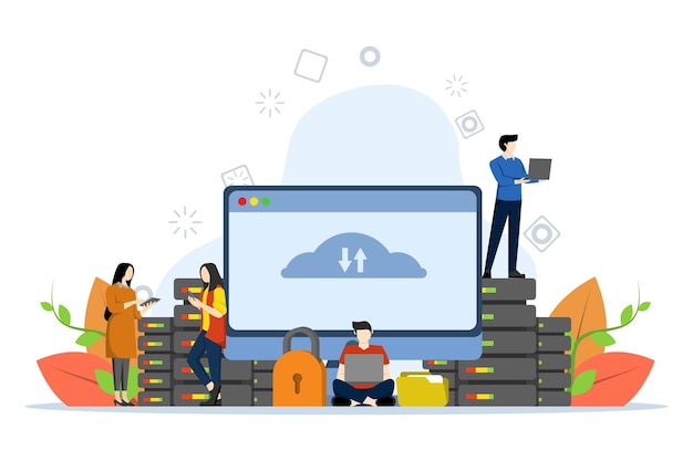 vector illustration of Cloud computing Concept with People store data in cloud server