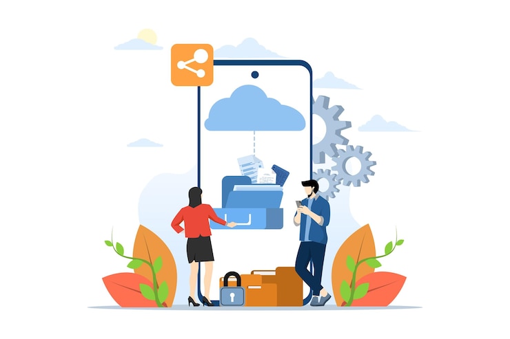Vector vector illustration of cloud technology storage cloud computing service concept