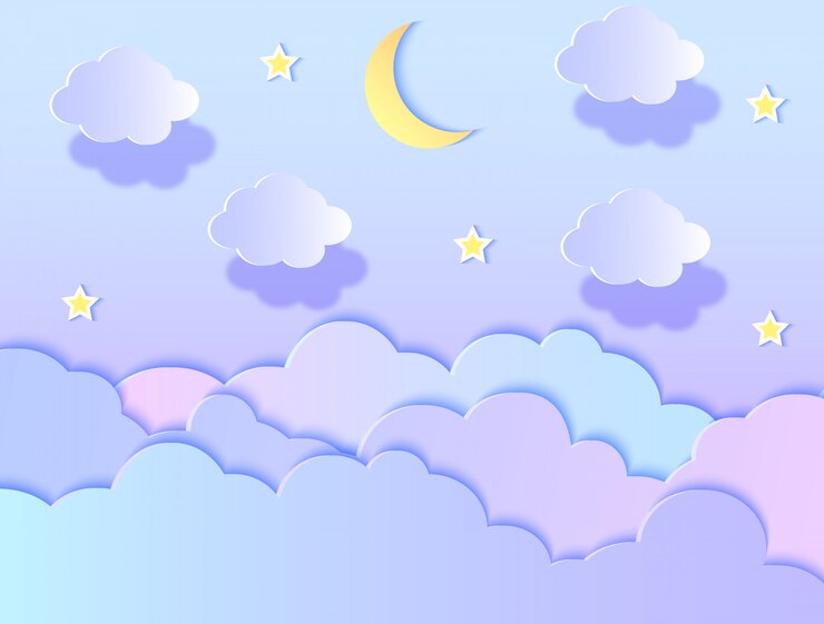 雲、星、月のベクトルイラスト。紙アートスタイル。