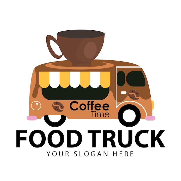 Vector illustration of a coffee truck isolated on brown. Convenient street food truck and coffee sho