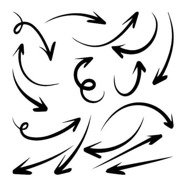 Illustrazione vettoriale di una collezione di simboli a freccia disegnati a mano