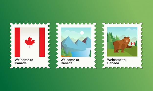 Vector l'illustrazione per il francobollo della raccolta nel canada buono per turismo del canada