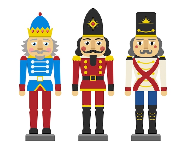 Vector vector illustration collection set christmas nutcracker toy soldier traditional figurine isolated on white background