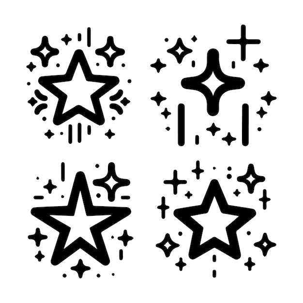 Vector Illustration of a collection of star icons with different designs and sparkle effects