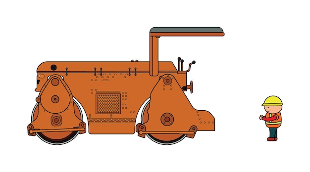 Вектор Векторные иллюстрации цвет детей строительство старинные дорожные катки строительная машина клипарт