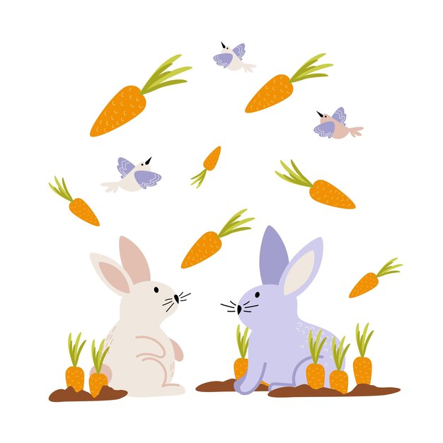 Vector illustration of colored rabbits