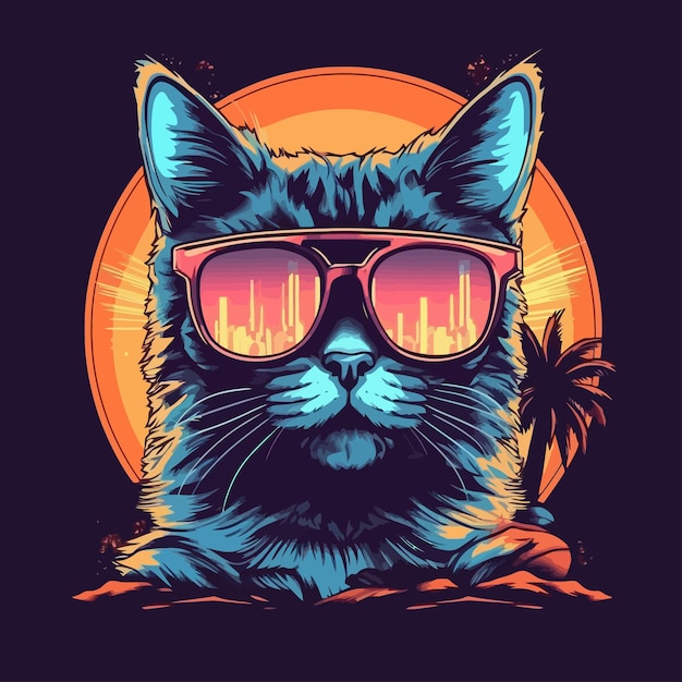 Vector illustration of colorful cat