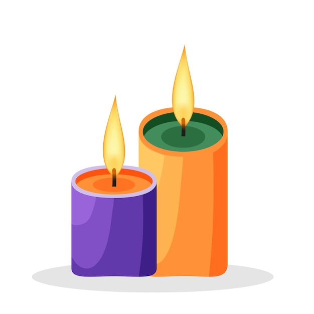 Illustrazione vettoriale di candele accese colorate e decorate