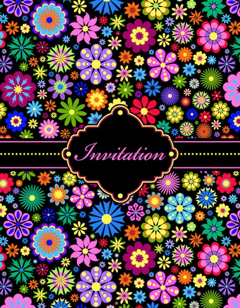 Vector illustration of  colorful floral invitation card