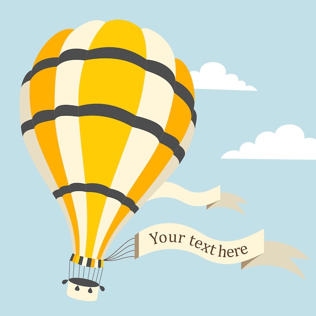 Vector illustration of colorful hot air balloon on the blue sky