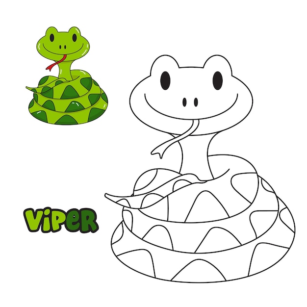 Vector illustration coloring book coloring viper cartoon animal clipart set for nursery poster