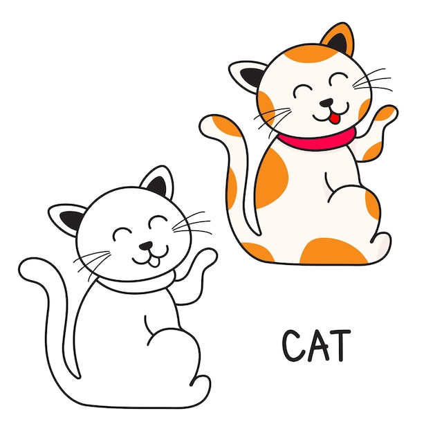 Vector illustration coloring cat cartoon animal clipart set for nursery poster