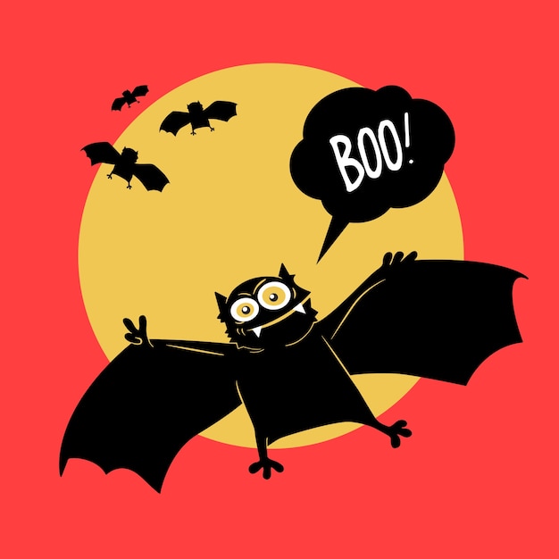 Vector illustration. comical devil horror flying bat. halloween.